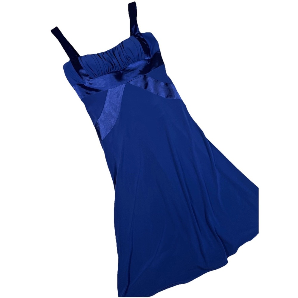 Morgan & Co. Dress Womens L Blue Ruched Square Neck Fit & Flare Party Short